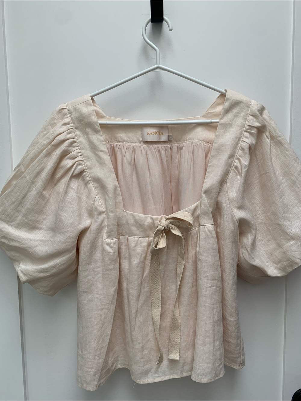 Sancia Cream Tie-Front Puff Sleeve Blouse